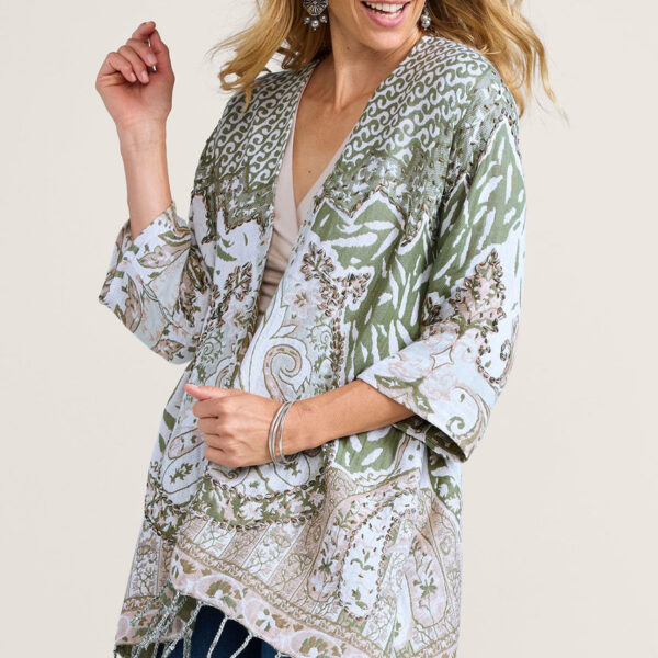 Novelty Jacquard 3/4 Slv Long Topper