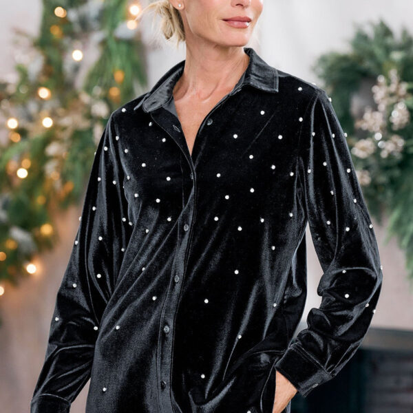 Embellished Velvet Boyfriend Shirt