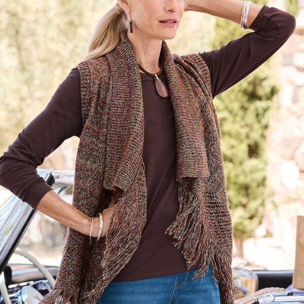 Marled Metallic Fringe Trim Sweater Vest