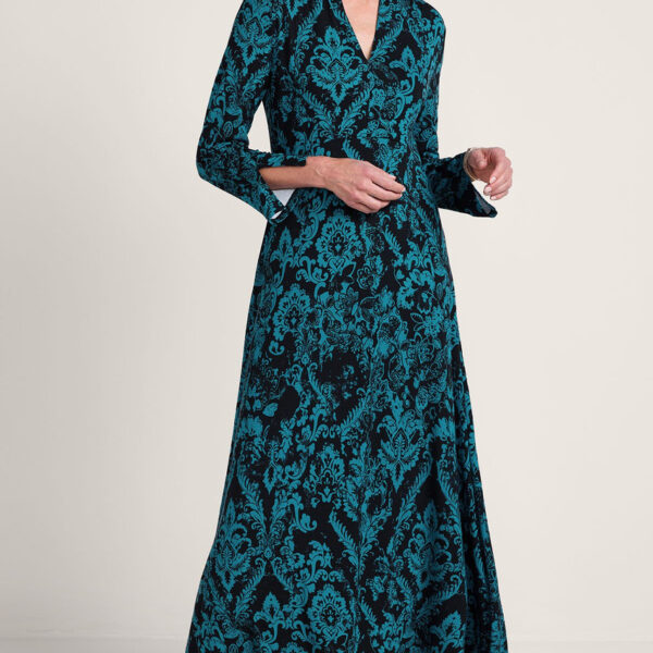 Damask Print Knit Maxi Dress