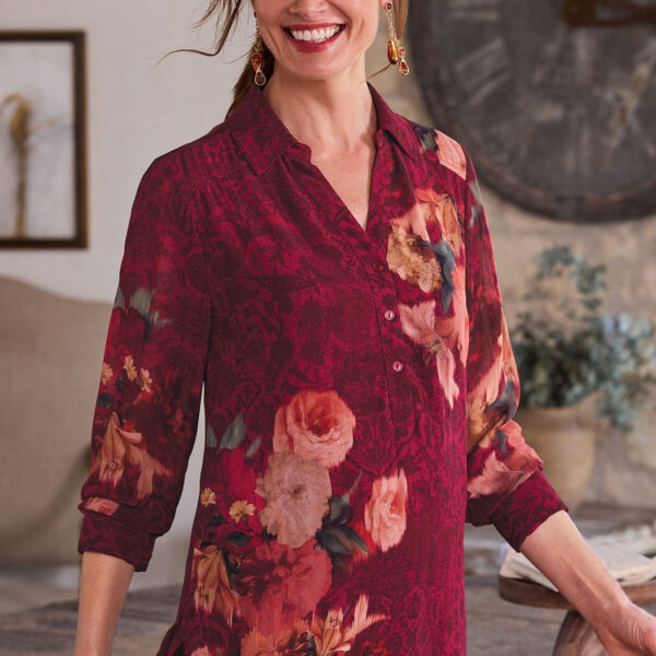 Garden Double Layer Crepe LS Tunic Blouse