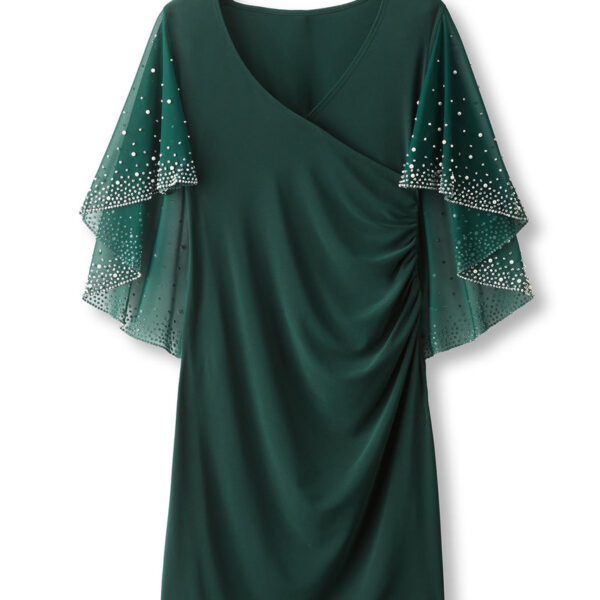 Marina Rhinestone Chiffon Flutter Dress